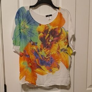 ING + Multi color Women's Top with Bold Floral Design sz 2X